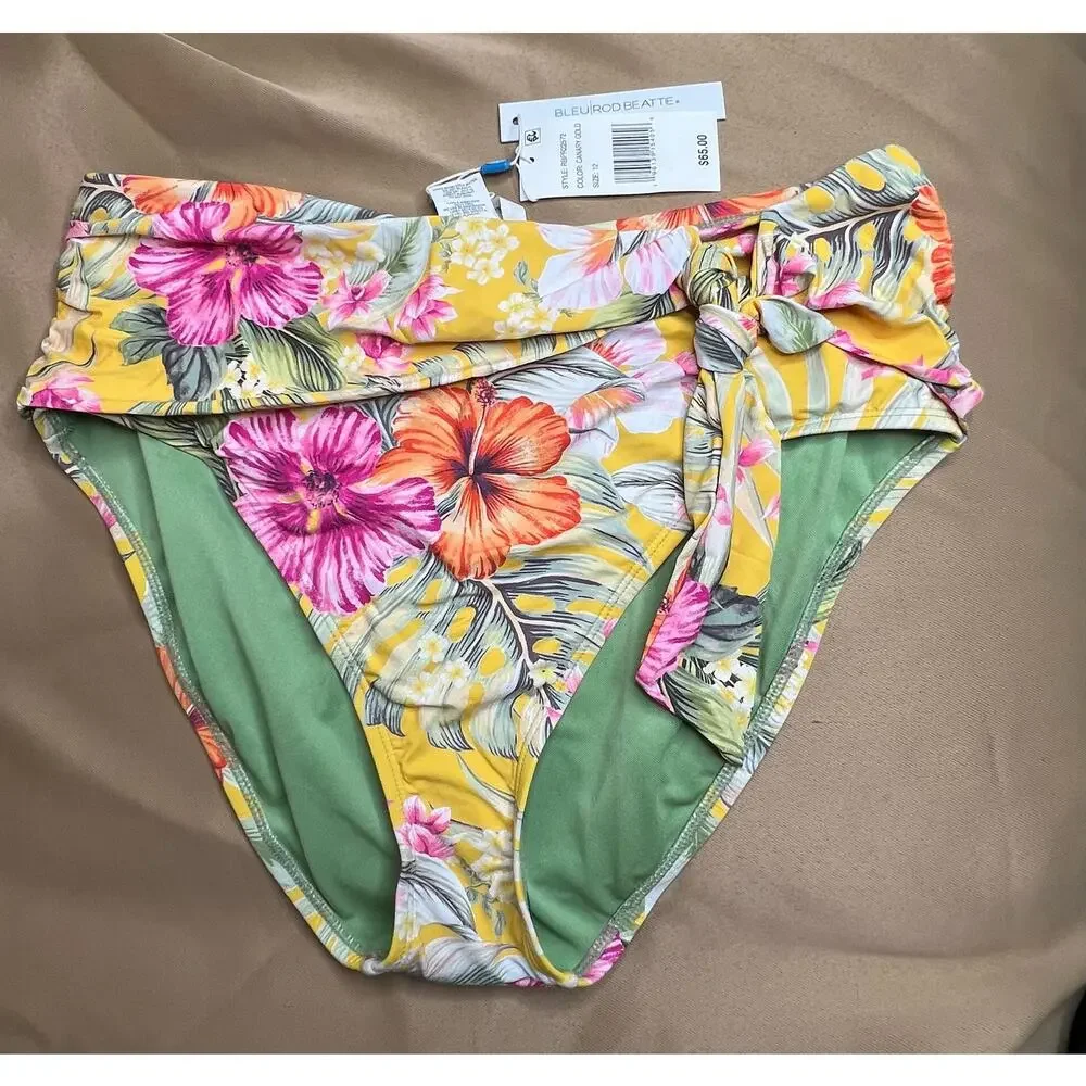Bleu Rod Beattie Paradiso High Waist Draped Side Tie Bikini Bottom 10 NWT